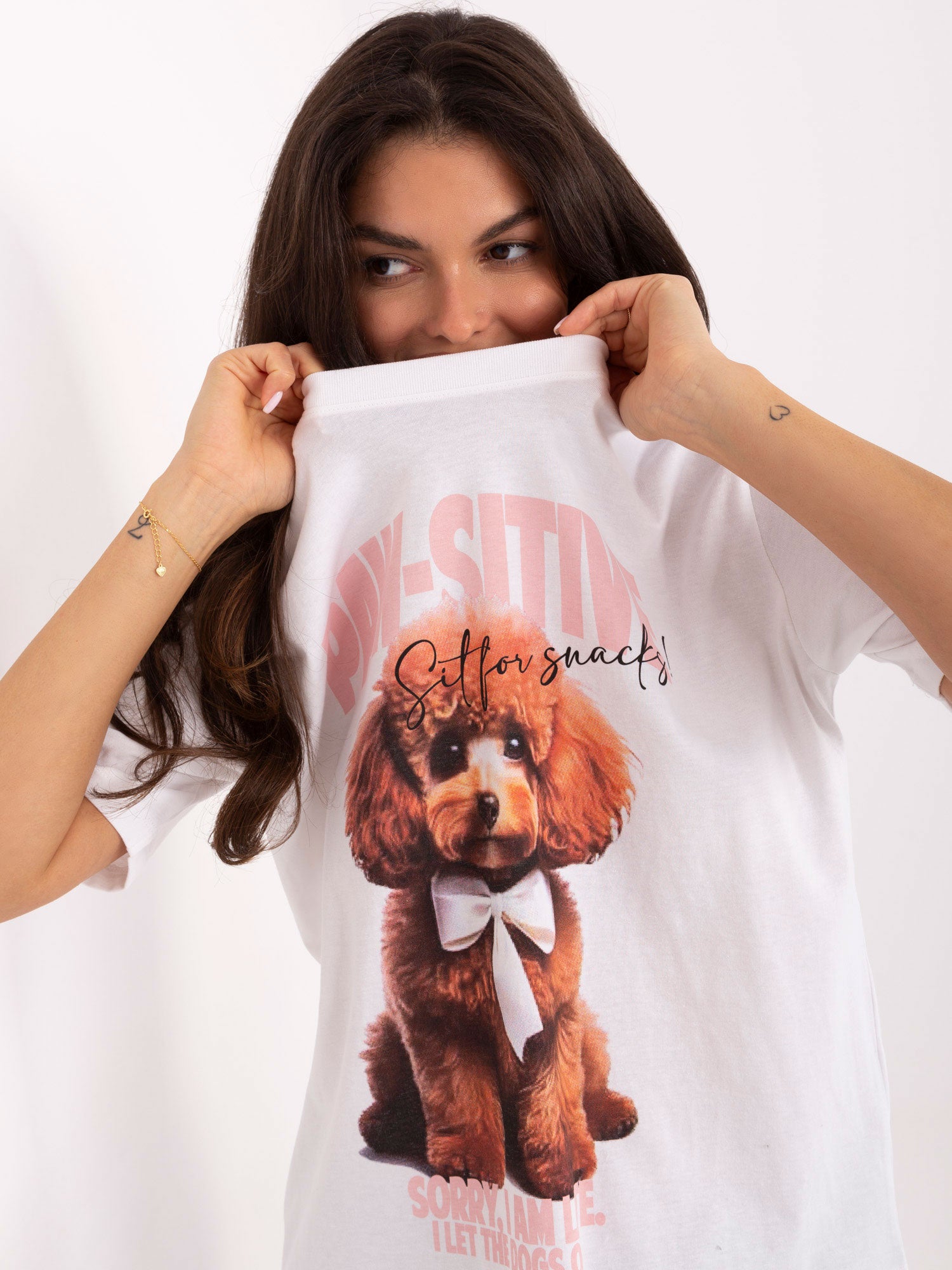 FRESH MADE Biało-różowy t-shirt z nadrukiem psa