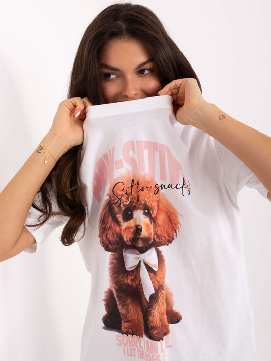 FRESH MADE Biało-różowy t-shirt z nadrukiem psa