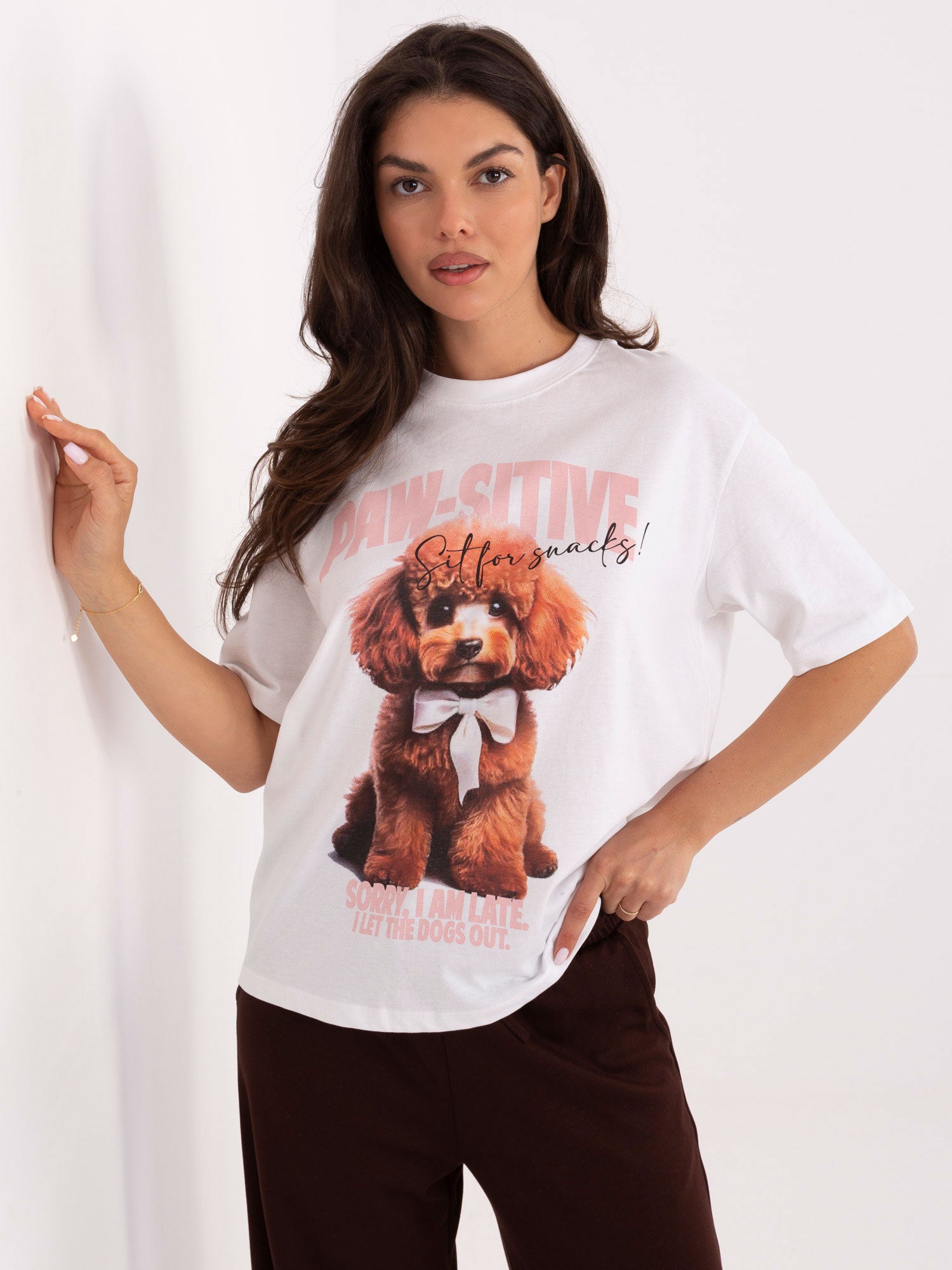 FRESH MADE Biało-różowy t-shirt z nadrukiem psa