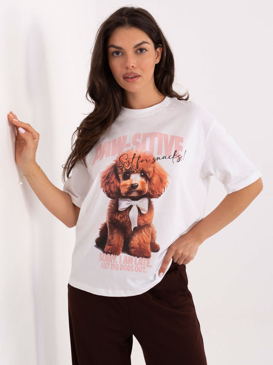 FRESH MADE Biało-różowy t-shirt z nadrukiem psa
