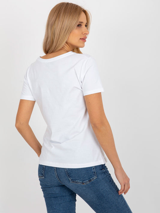 Biało-różowy damski t-shirt z nadrukiem BASIC FEEL GOOD