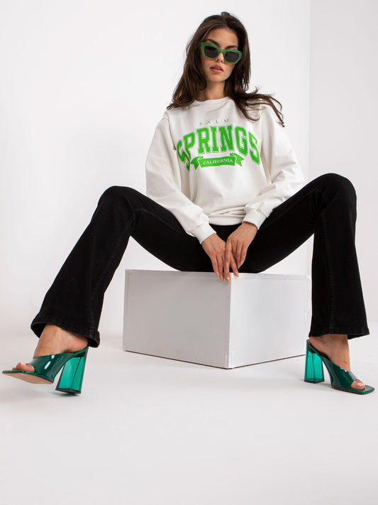 Biało-zielona bluza oversize bez kaptura z kieszeniami