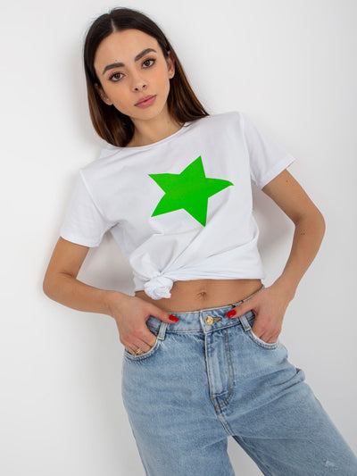 Biało-zielony t-shirt z nadrukiem gwiazdy BASIC FEEL GOOD