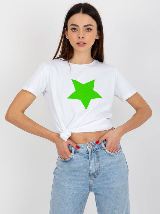 Biało-zielony t-shirt z nadrukiem gwiazdy BASIC FEEL GOOD