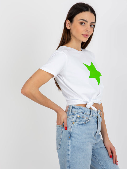 Biało-zielony t-shirt z nadrukiem gwiazdy BASIC FEEL GOOD