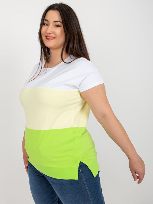 Biało-żółta bawełniana bluzka plus size