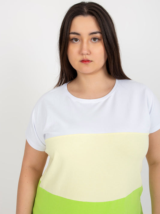 Biało-żółta bawełniana bluzka plus size