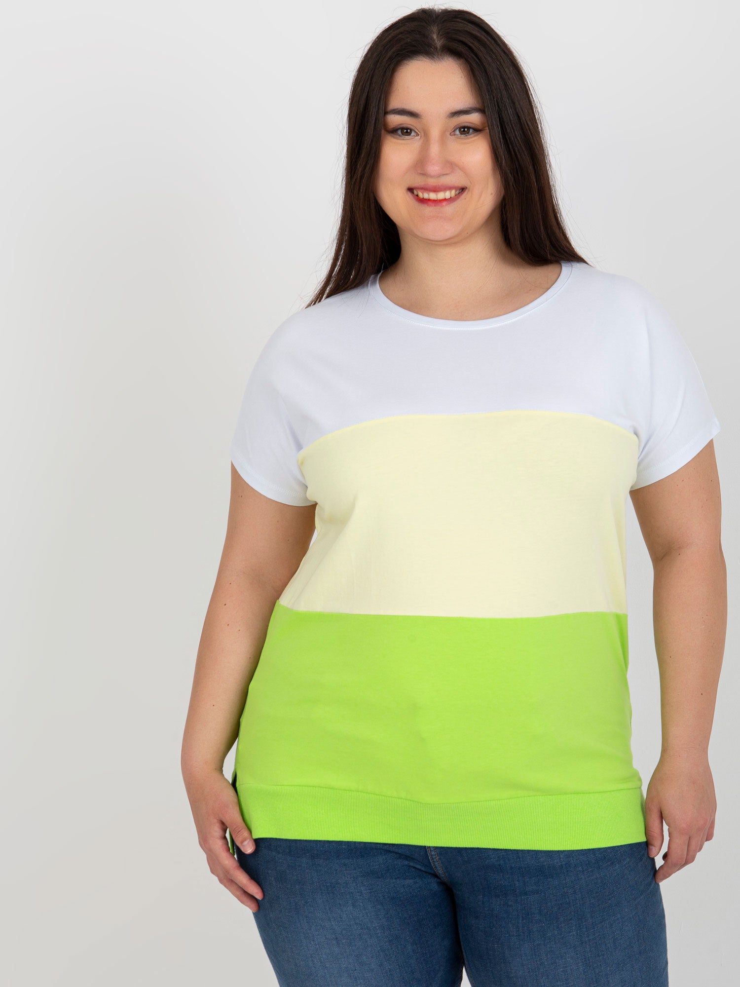 Biało-żółta bawełniana bluzka plus size