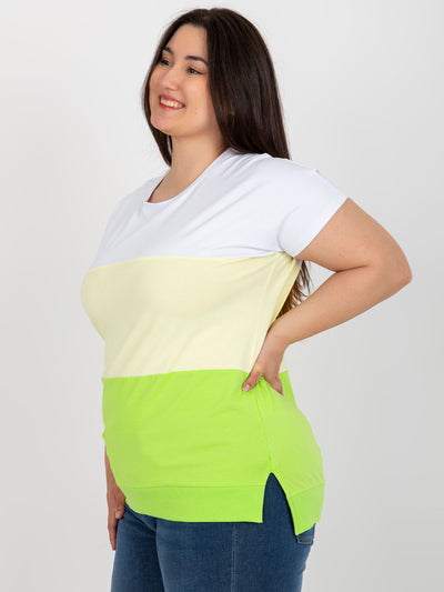 Biało-żółta bawełniana bluzka plus size