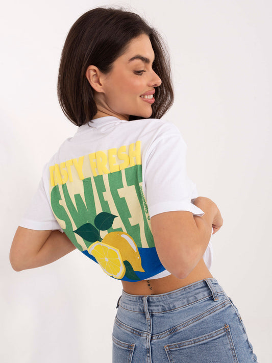 SUBLEVEL Biało-żółty t-shirt z nadrukiem cytryn