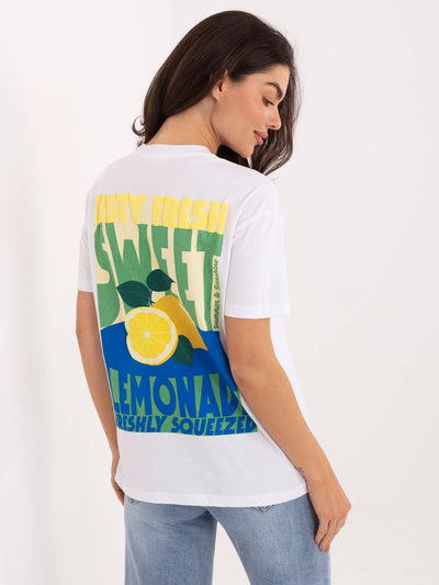 SUBLEVEL Biało-żółty t-shirt z nadrukiem cytryn