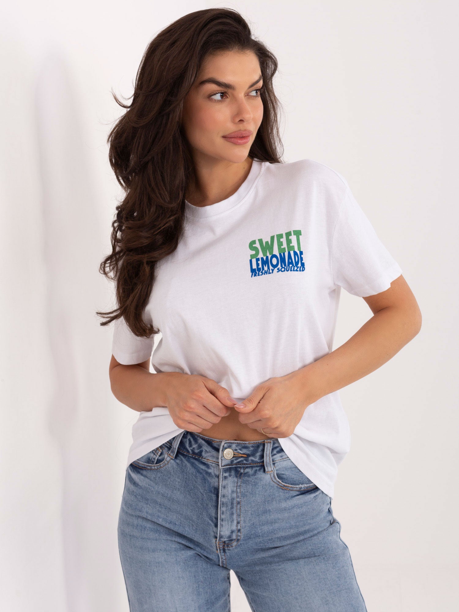 SUBLEVEL Biało-żółty t-shirt z nadrukiem cytryn