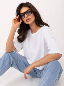RUE PARIS Biały damski t-shirt oversize z bawełny