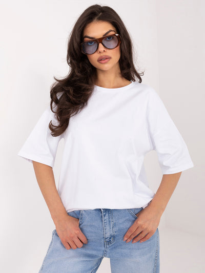 RUE PARIS Biały damski t-shirt oversize z bawełny