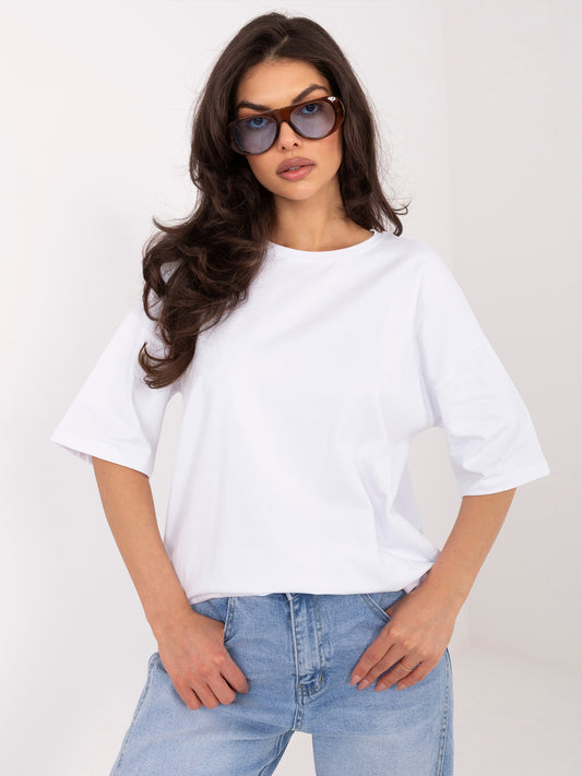RUE PARIS Biały damski t-shirt oversize z bawełny