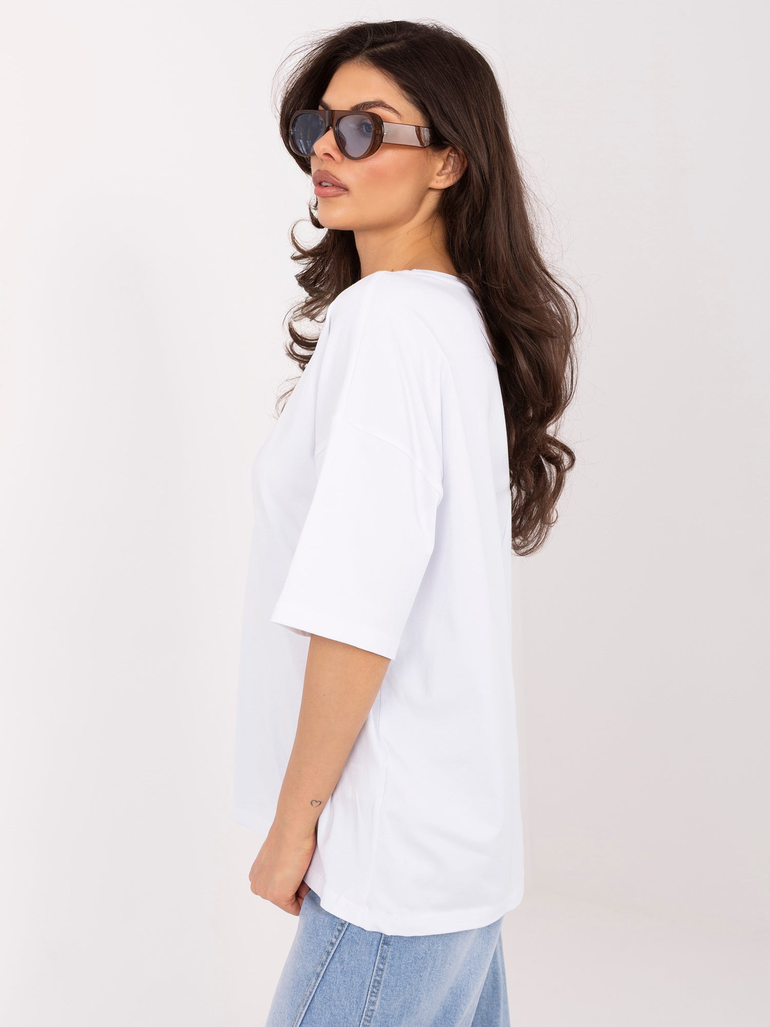RUE PARIS Biały damski t-shirt oversize z bawełny