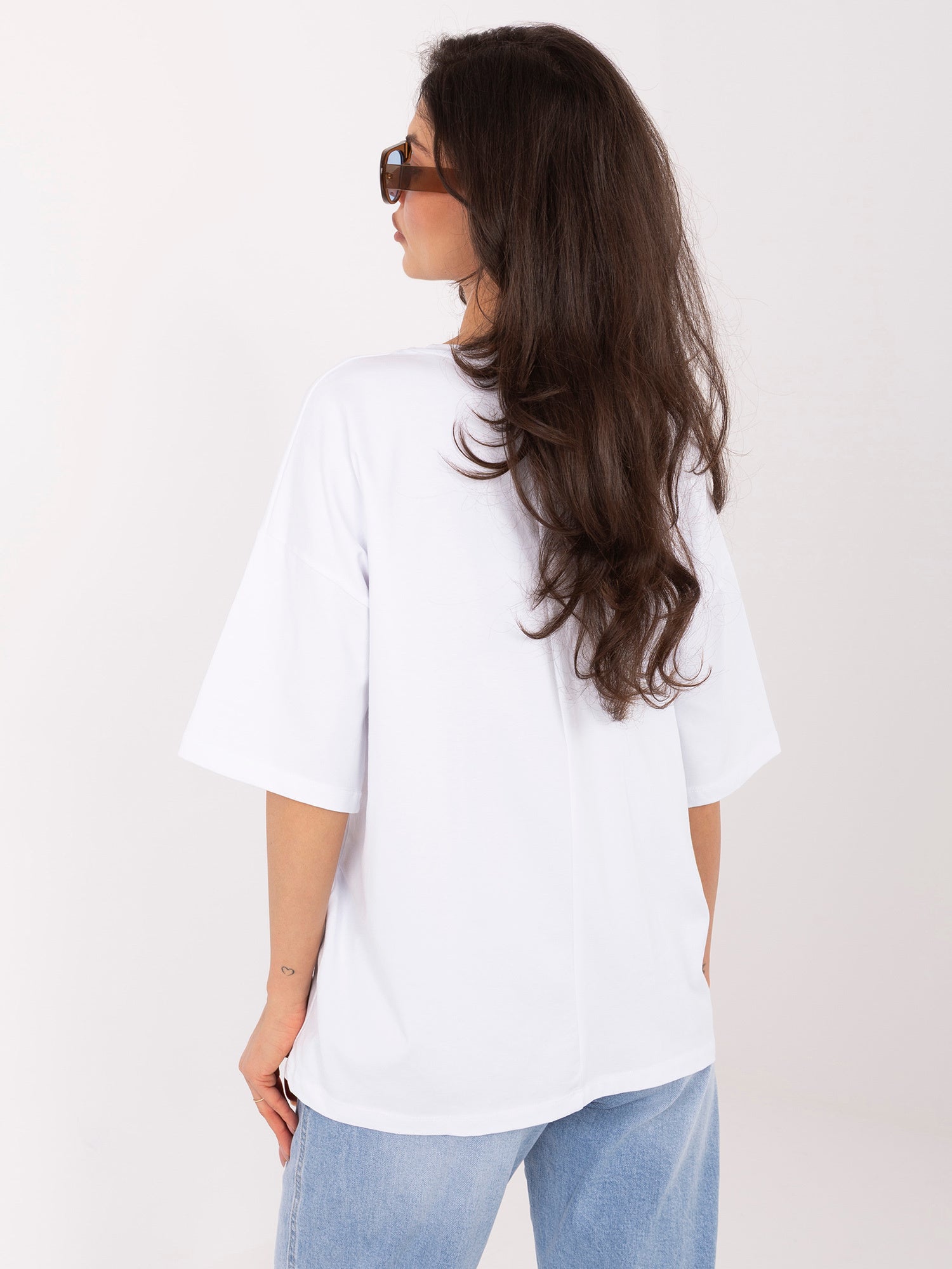 RUE PARIS Biały damski t-shirt oversize z bawełny