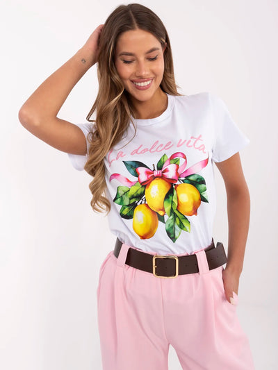 Biały damski t-shirt z nadrukiem w cytryny