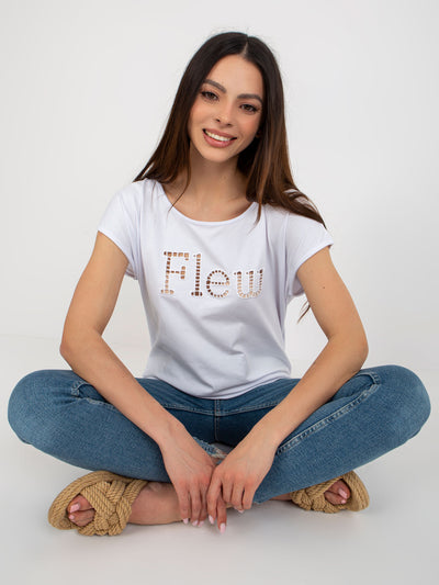 Biały damski t-shirt jednokolorowy z wycięciami