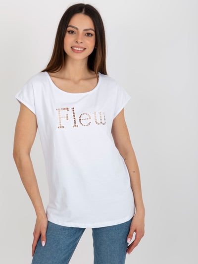 Biały damski t-shirt jednokolorowy z wycięciami