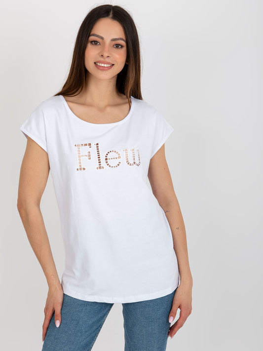 Biały damski t-shirt jednokolorowy z wycięciami