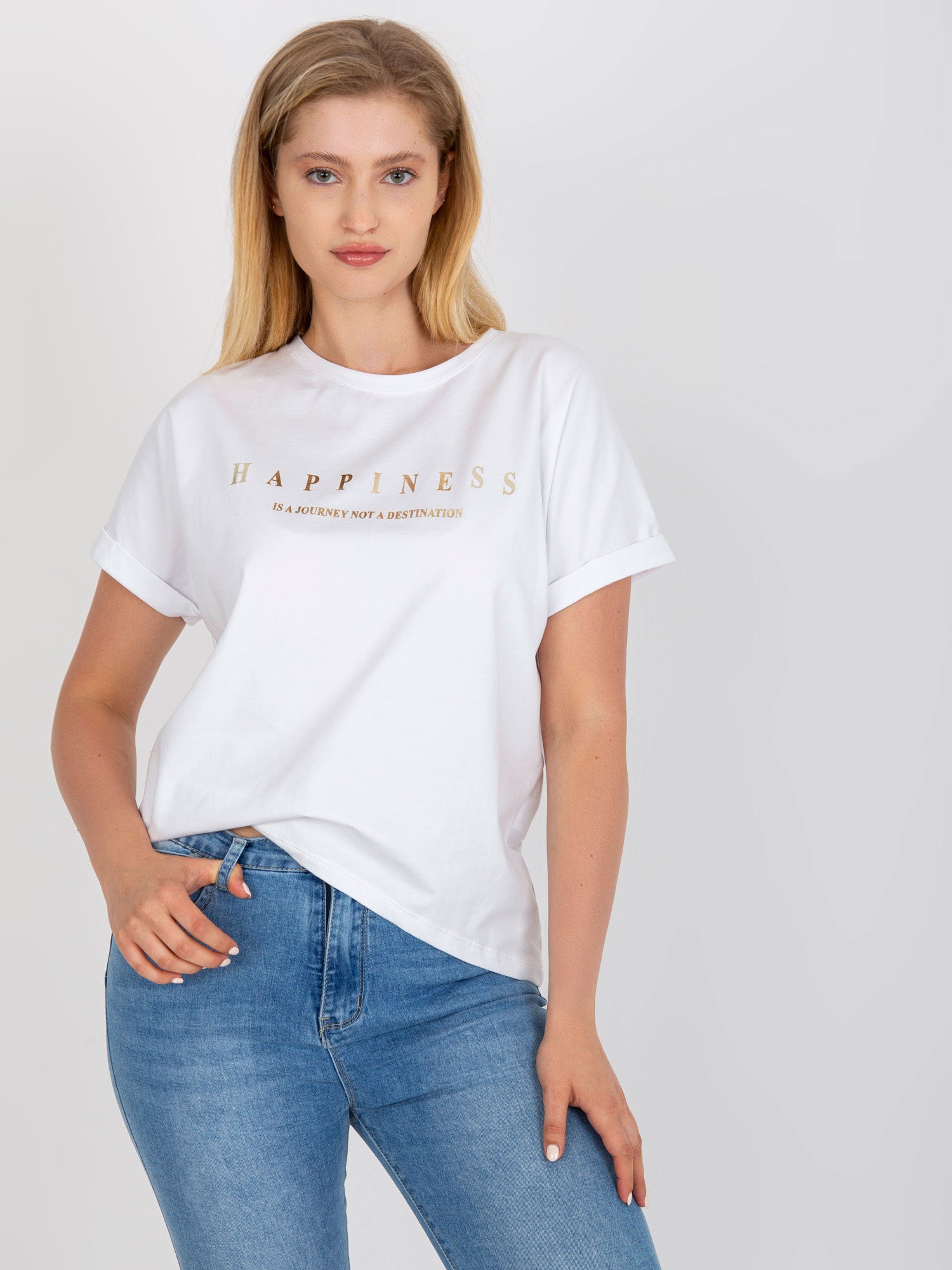 Biały bawełniany t-shirt plus size z nadrukiem