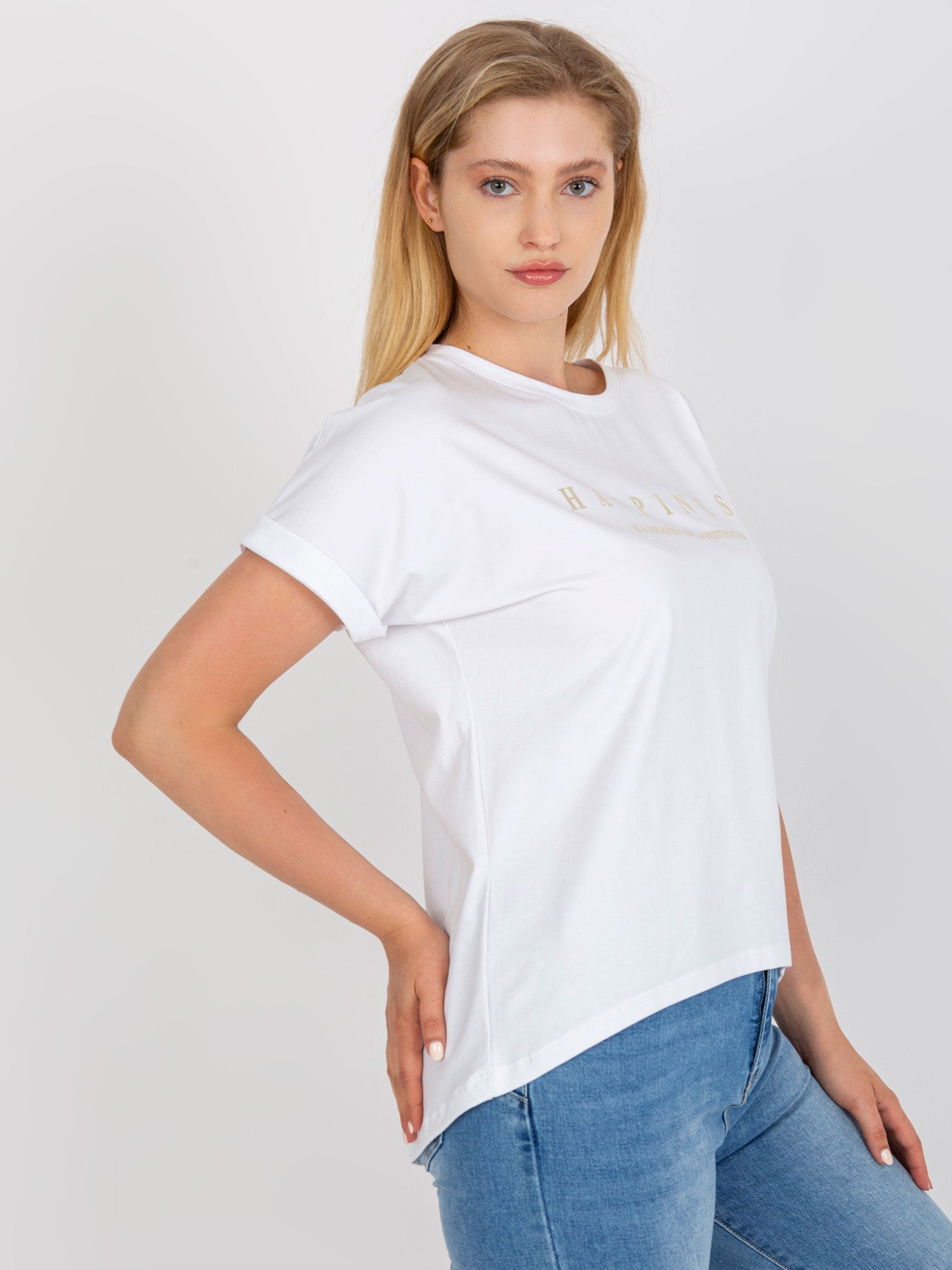 Biały bawełniany t-shirt plus size z nadrukiem