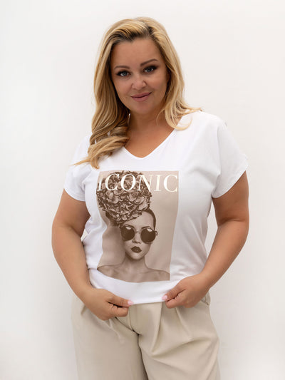 Biały damski t-shirt plus size z napisem