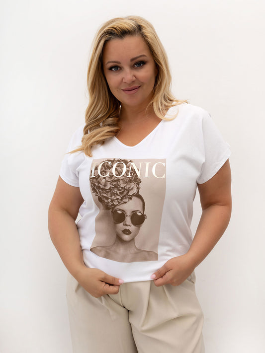 Biały damski t-shirt plus size z napisem