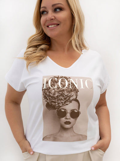 Biały damski t-shirt plus size z napisem