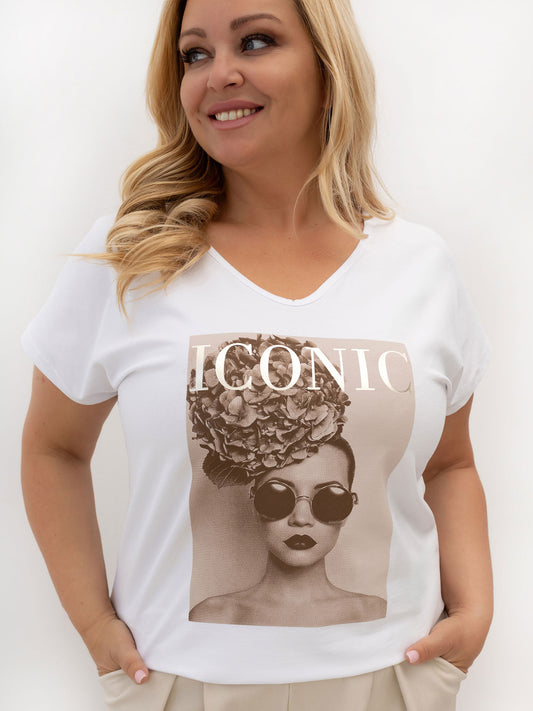 Biały damski t-shirt plus size z napisem