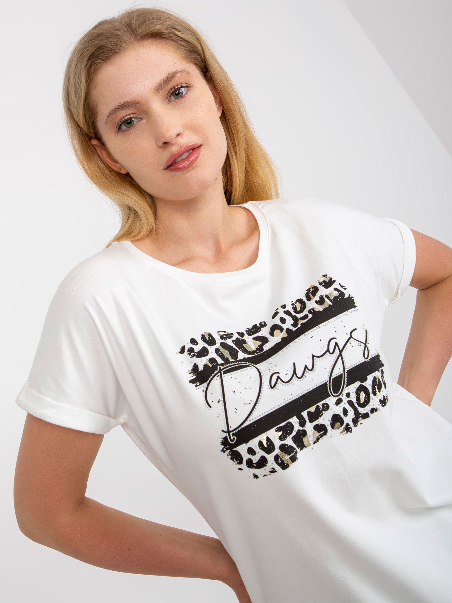 Biały bawełniany t-shirt plus size z aplikacją