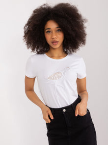 BASIC FEEL GOOD Biały damski t-shirt z cekinami