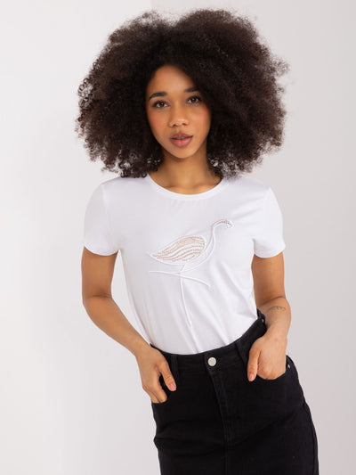 BASIC FEEL GOOD Biały damski t-shirt z cekinami