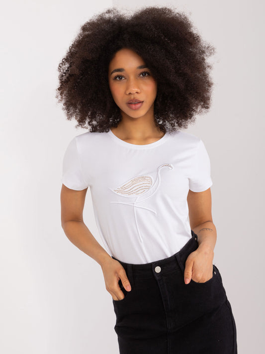 BASIC FEEL GOOD Biały damski t-shirt z cekinami