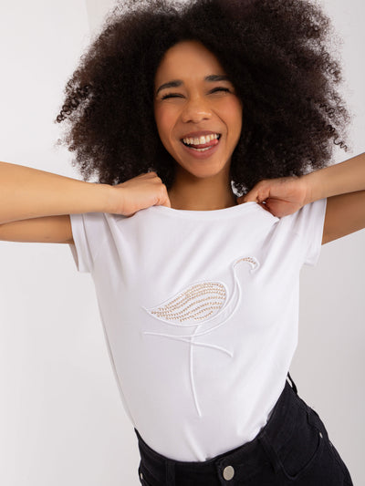 BASIC FEEL GOOD Biały damski t-shirt z cekinami
