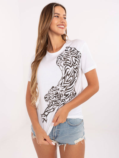 Biały damski t-shirt z aplikacją