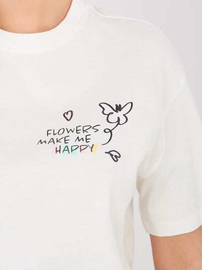 SUBLEVEL  Biały damski t-shirt z nadrukiem na plecach