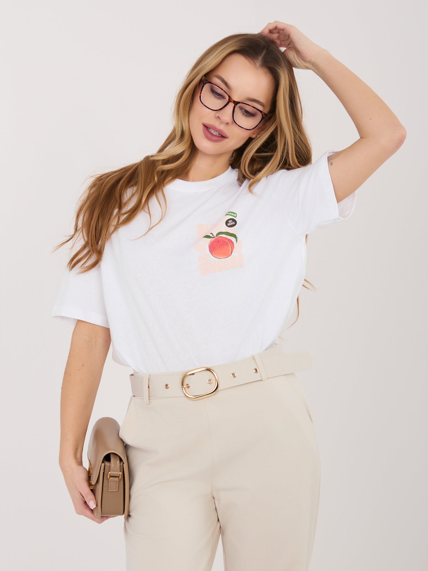 SUBLEVEL Biały t-shirt z nadrukiem na plecach