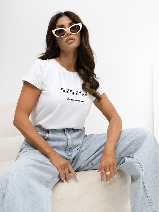 BASIC FEEL GOOD Biały damski t-shirt z aplikacją