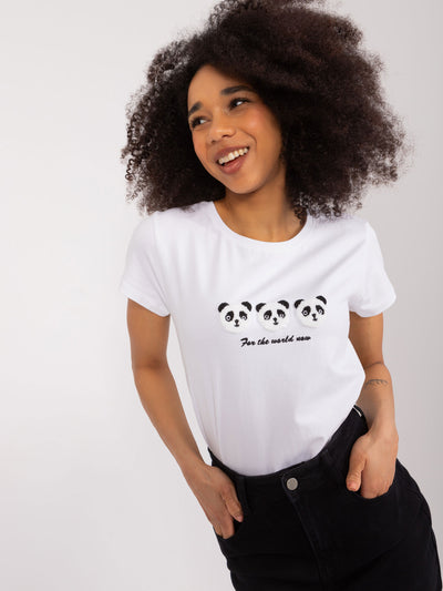 BASIC FEEL GOOD Biały damski t-shirt z aplikacją