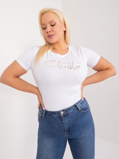 Biały dopasowany t-shirt plus size z napisem