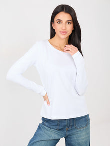 RUE PARIS Biały longsleeve basic z okrągłym dekoltem