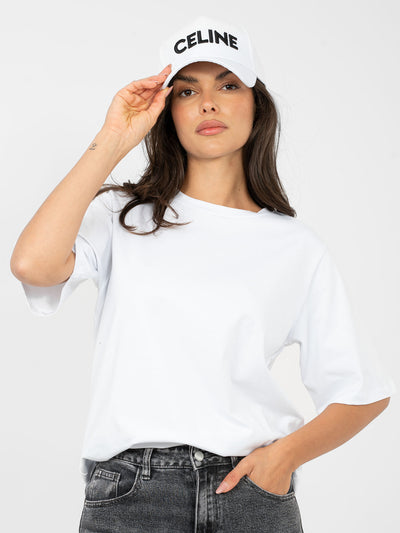 RUE PARIS Biały t-shirt basic z okrągłym dekoltem