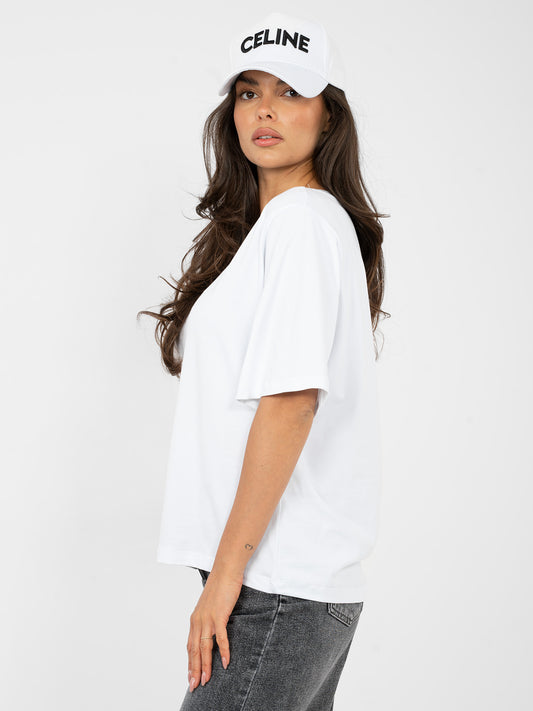 RUE PARIS Biały t-shirt basic z okrągłym dekoltem