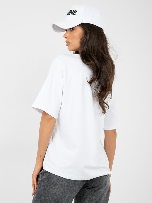 RUE PARIS Biały t-shirt basic z okrągłym dekoltem