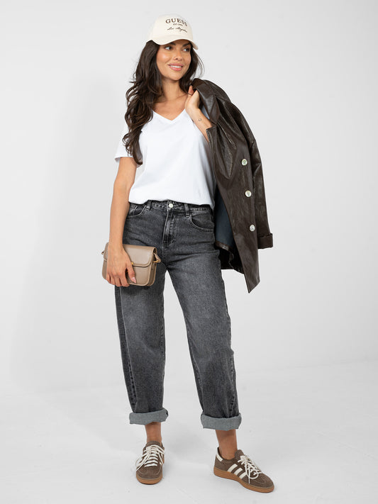 RUE PARIS Biały damski t-shirt basic z bawełny