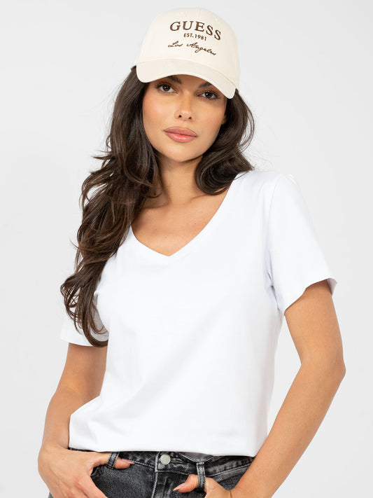 RUE PARIS Biały damski t-shirt basic z bawełny