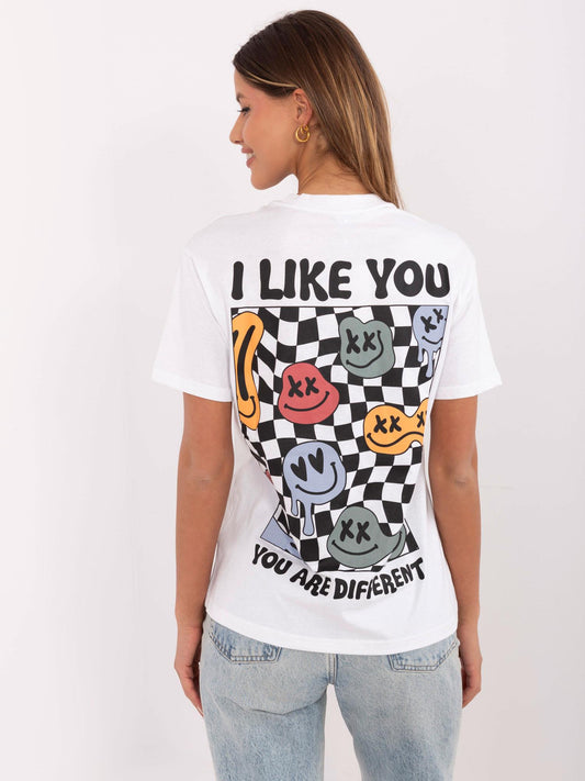 SUBLEVEL Biały damski t-shirt z bawełny