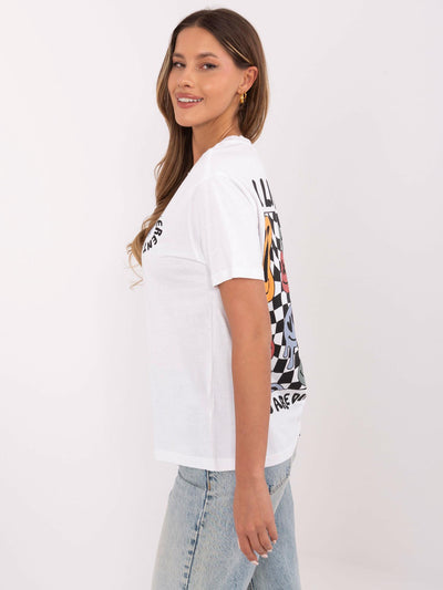 SUBLEVEL Biały damski t-shirt z bawełny